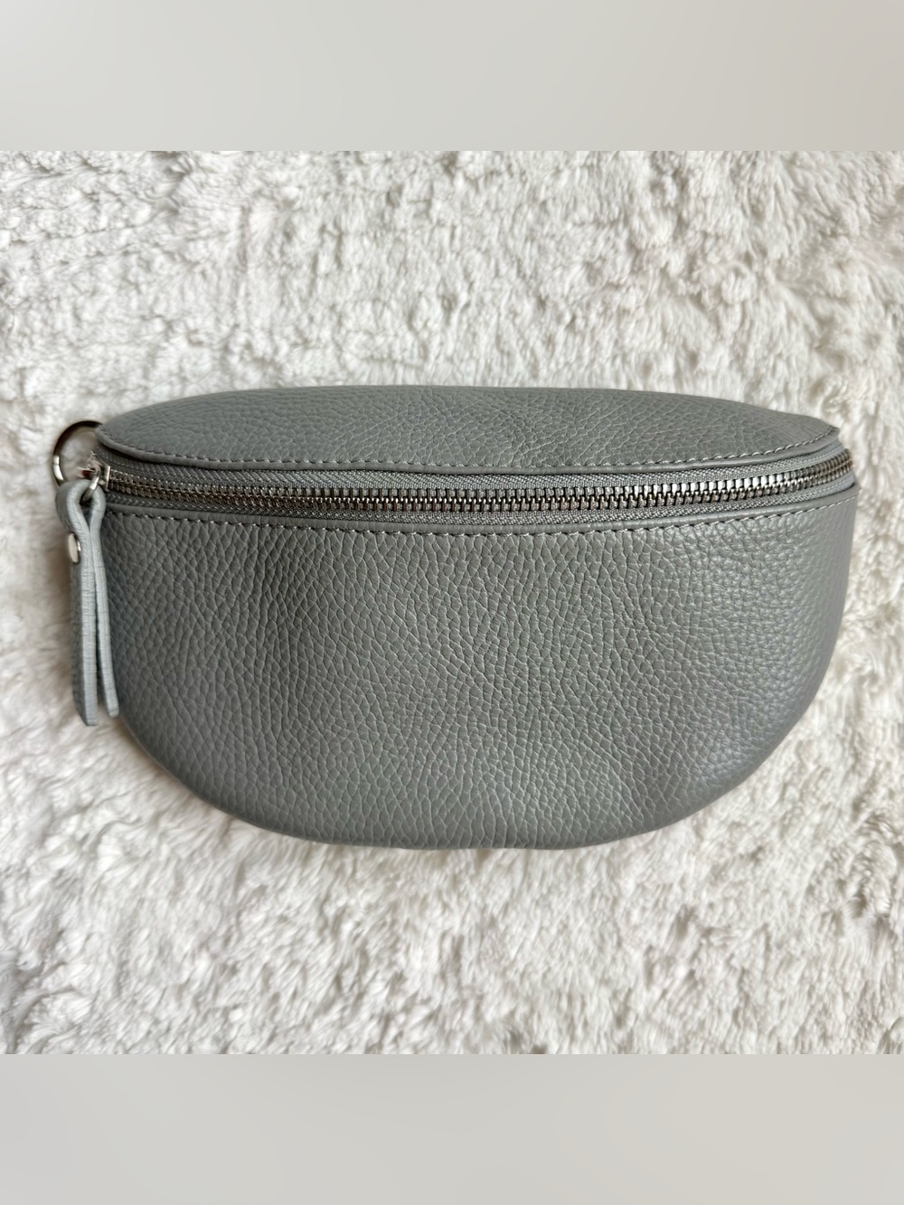 Borse In Pelle Pebbled Leather Bum Bag Gray Italy Made Unisex Fanny Pack Belt